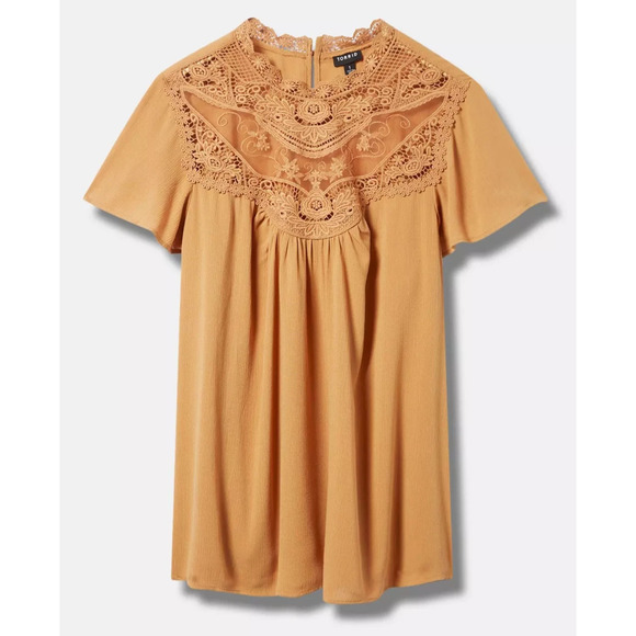 Torrid Washable Crinkle Gauze Yoke Flutter SS Top Plus Size 2 2X Boho Festival - Picture 12 of 14